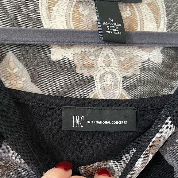 INC International Concepts Black Nylon Patterned Blouse Camisole Women's size M - Picture 8 of 16